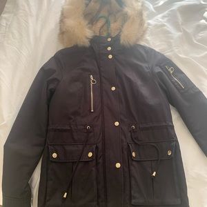 Top shop jacket with faux fur hood